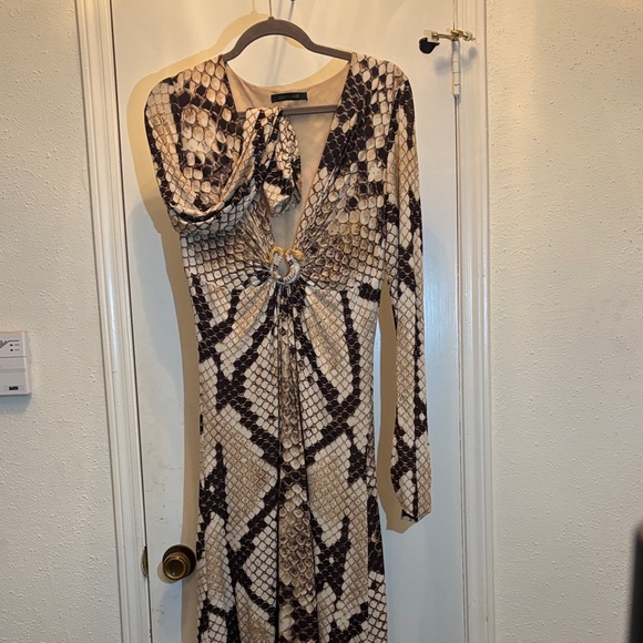 Roberto Cavalli Black and Cream Snake Print Dress